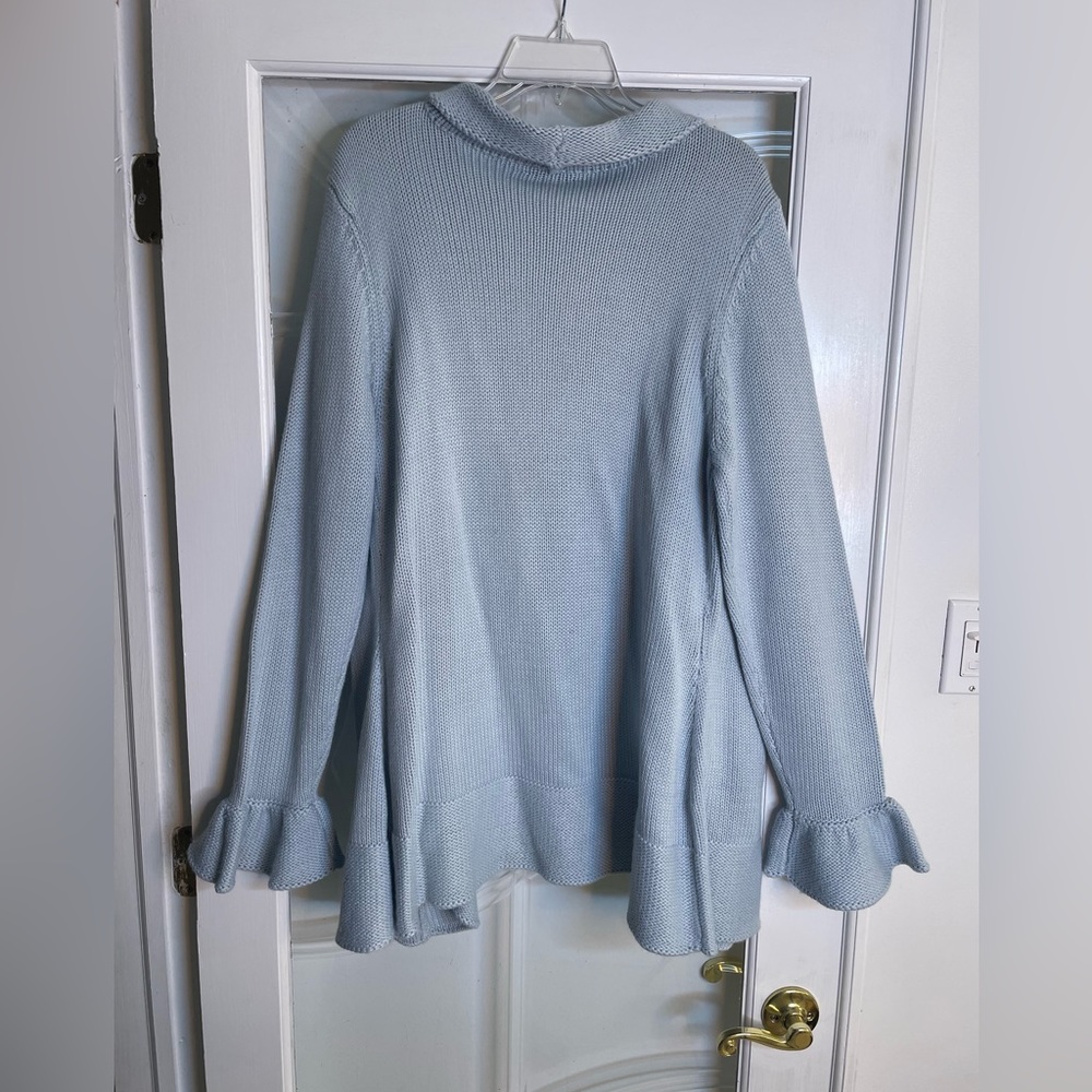 Moda Light Blue Ruffle-Trim Open Cardigan Sweater - Picture 2 of 4